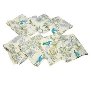 Lot of 8 April Cornell Green Floral Bird Cotton Cloth Napkins Cottage Garden
